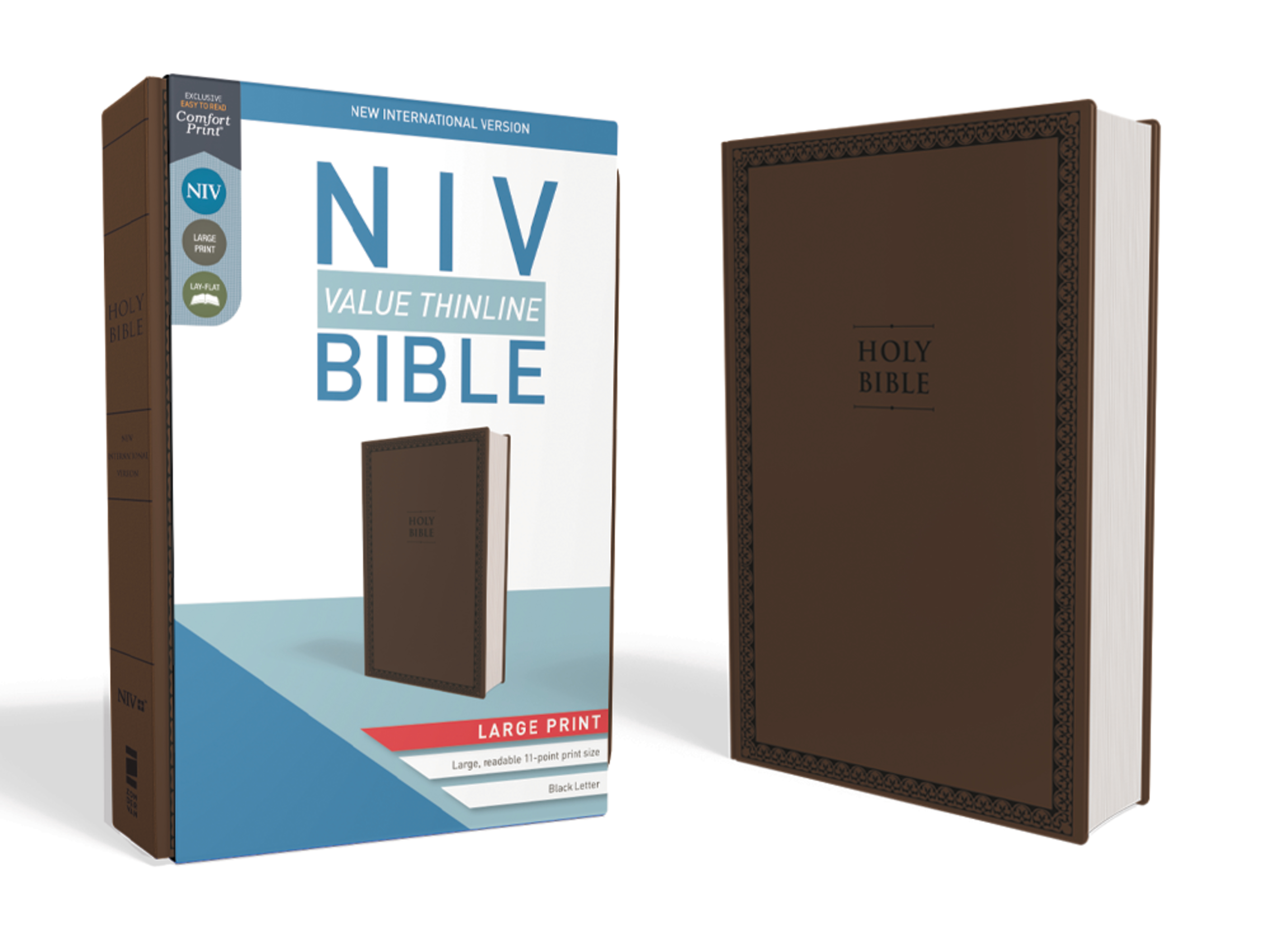 NIV, Value Thinline Bible, Large Print, Leathersoft, Brown, Comfort Print by Zondervan