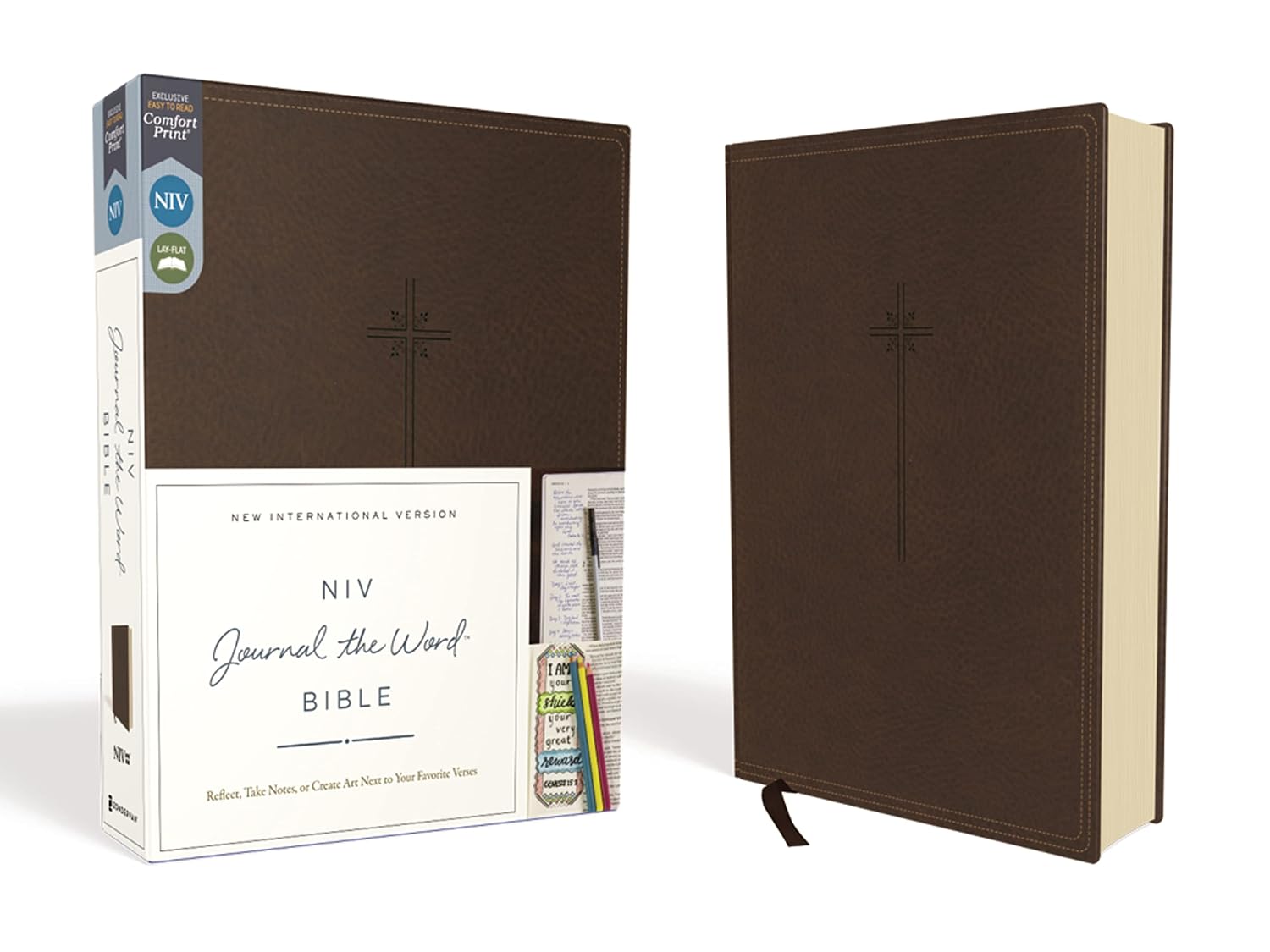 NIV, Journal the Word Bible (perfect for Note-taking), Leathersoft, Brown, Red Letter, Comfort Print by Zondervan