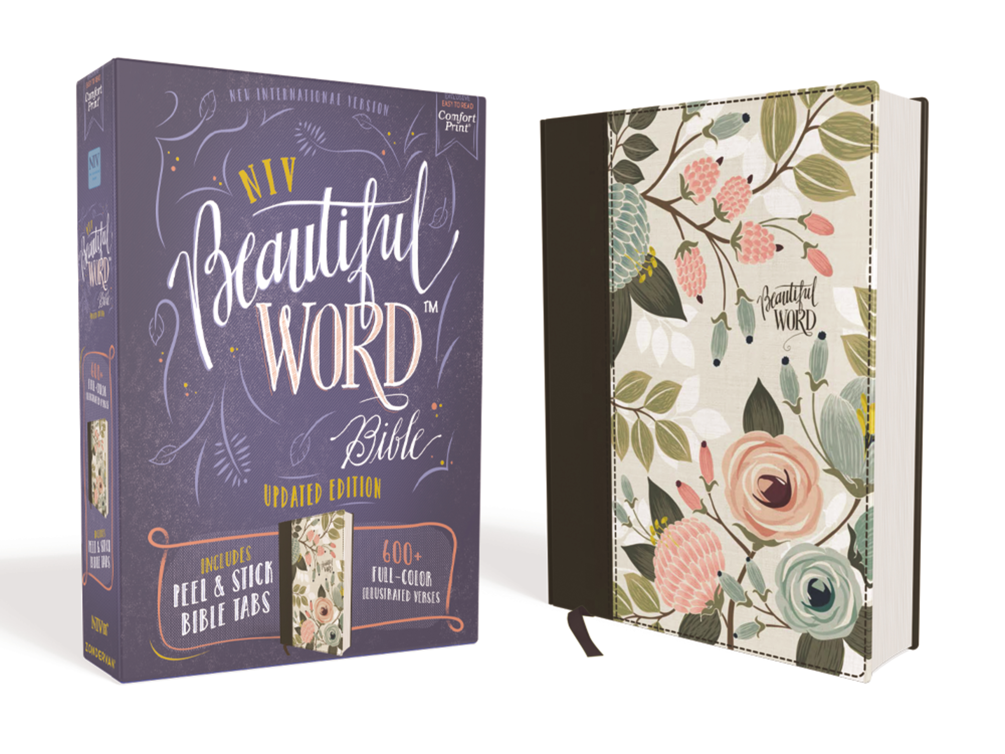 NIV, Beautiful Word Bible, Updated Edition, Journal Edition for Women, 600+ Full-color Illustrated Verses, Peel/stick Bible Tabs, Floral Cloth Over Board, Red Letter, Comfort Print