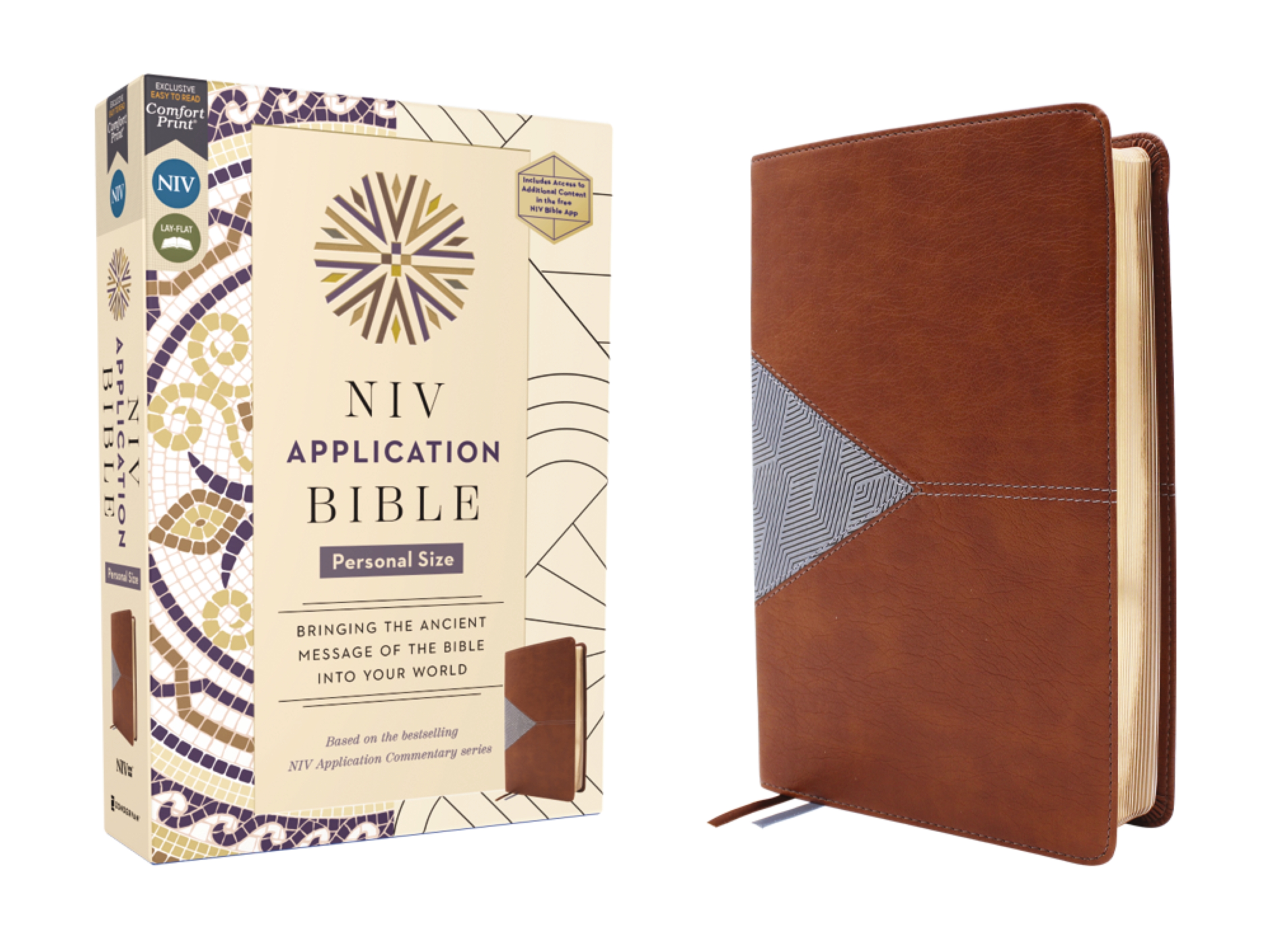 NIV Application Bible, Personal Size, Leathersoft, Brown/blue, Red Letter, Comfort Print by Zondervan