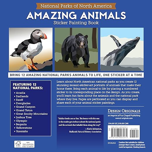 National Parks of North America AMAZING ANIMALS Sticker Painting Book by Logan Powell